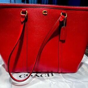 Coach Red Leather Tote with Structured Design